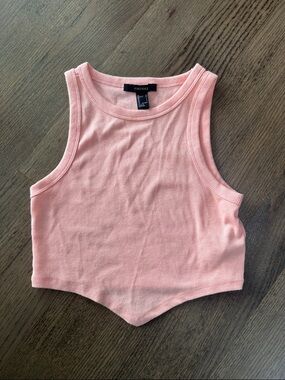 Forever 21 Light Pink Ribbed Pointed-Hem Crop Tank